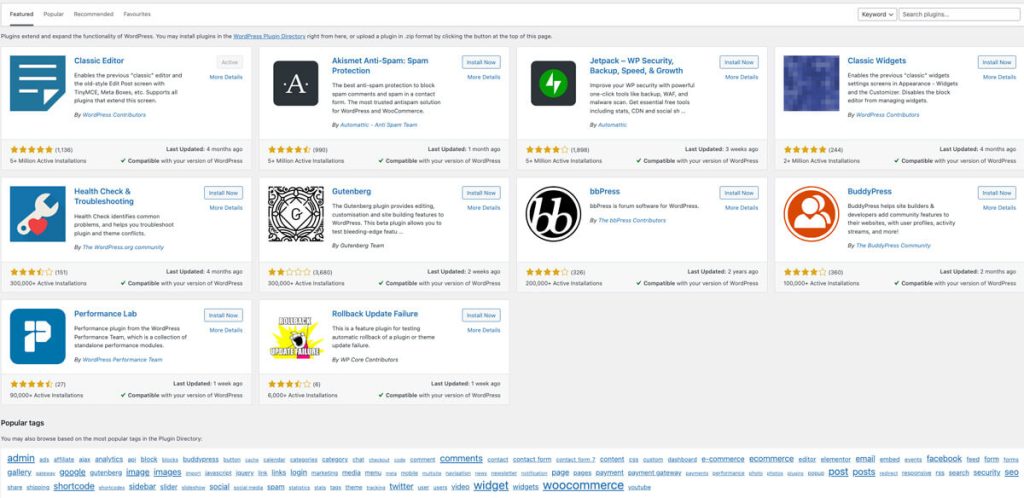 wordpress plugins dashboard screenshot