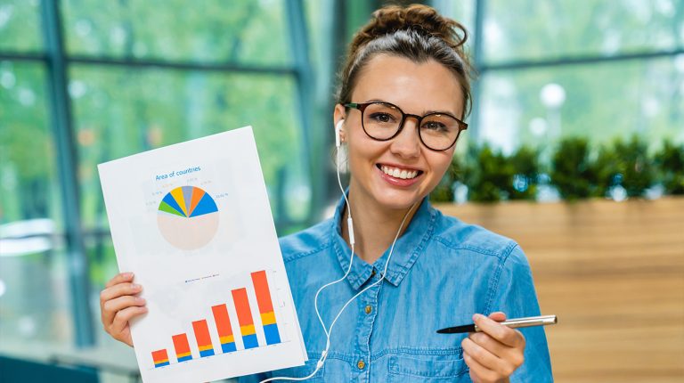 female digital marketer with conversion rates report