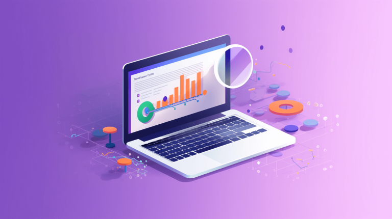 vector graphic of laptop with meta data and seo elements