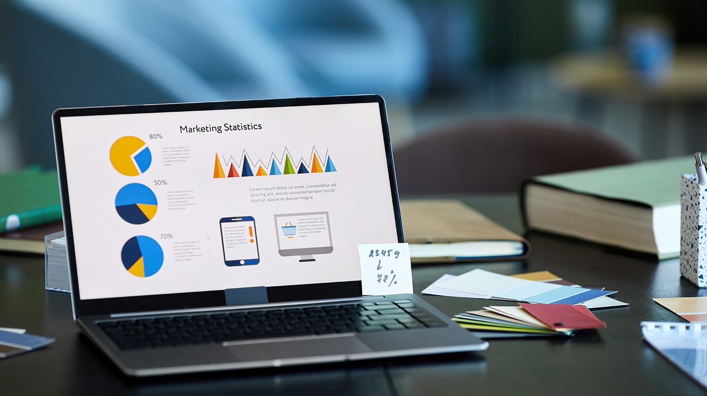 laptop with infographics on conversion rates